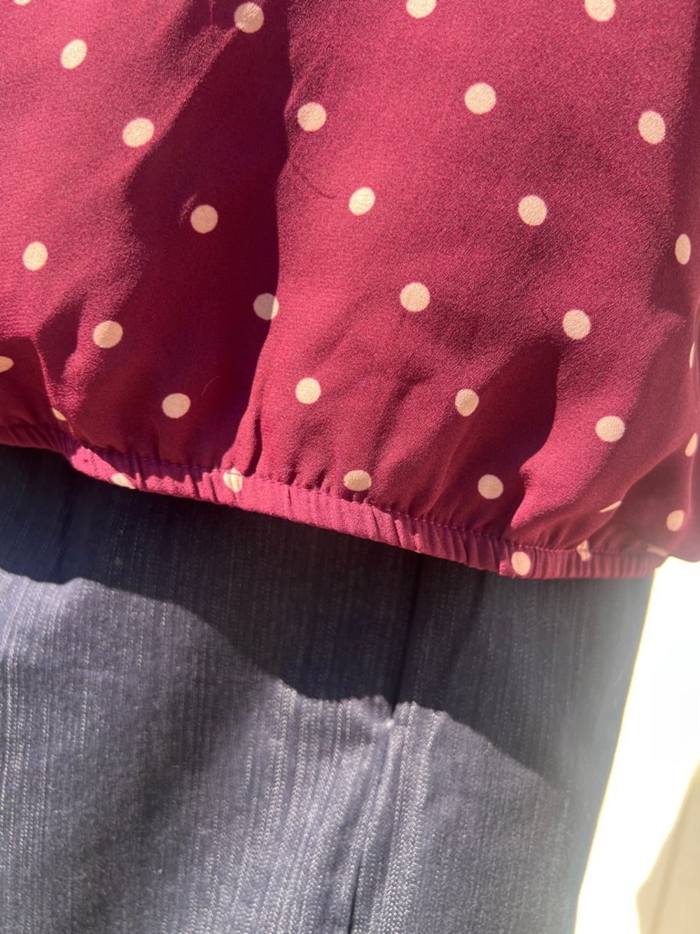 New York & Company Polka Dot Blouse Size L | Burgundy Sheer Top - Picture 6 of 7